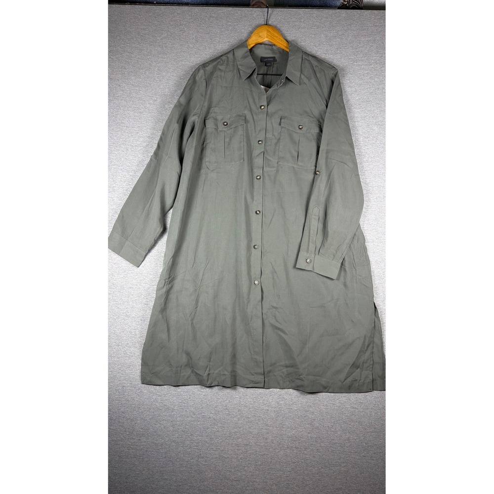 J. Jill Shirt Dress Women L Green Caraway Wearever Button Front Utility Pocket